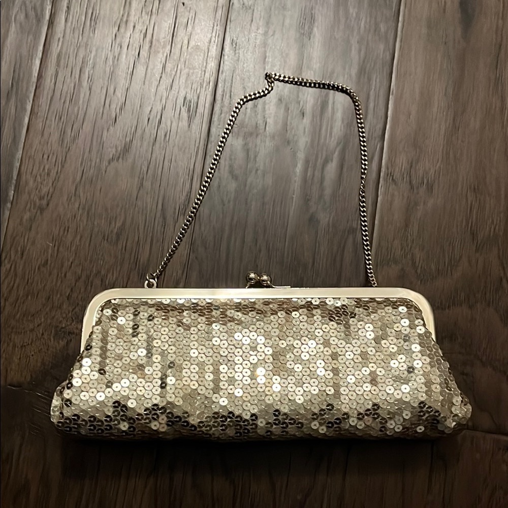 Ann Taylor LOFT Gold Sequin Evening Clutch